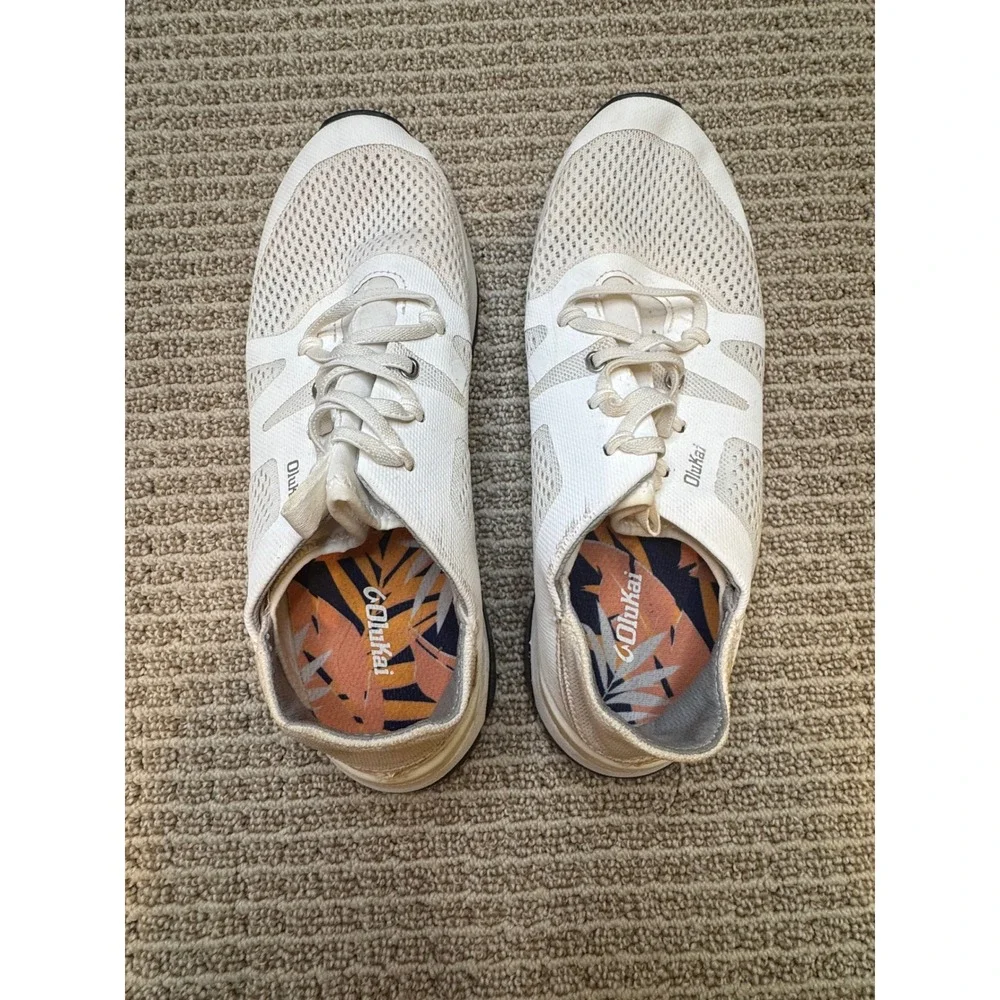 OluKai Hula Sneakers Womens Size 8 Cream Mesh Lace Up Comfort Walking Shoes
